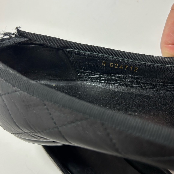 CHANEL Cambon Line Flat Shoes Leather Enamel Coco Mark CC Logo Size 7.5 Black - Picture 7 of 16